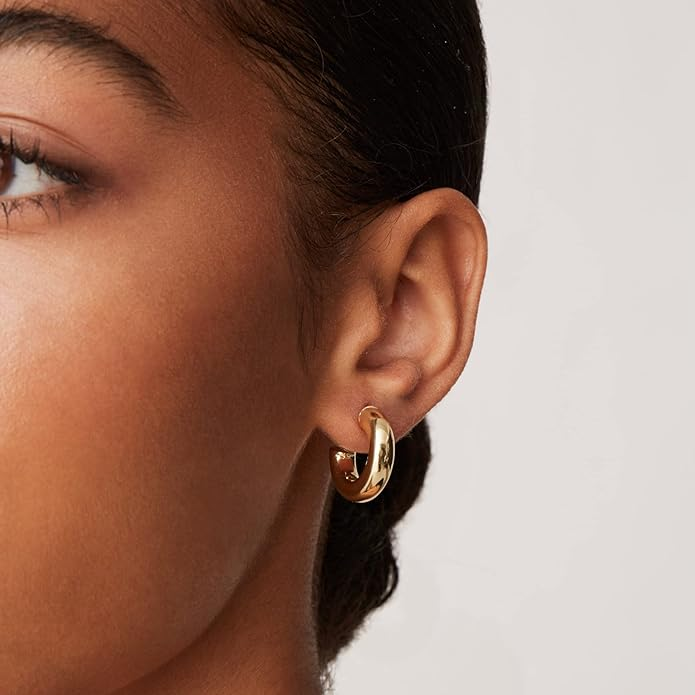 14K Gold Plated Lightweight Chunky Open Hoops for Women